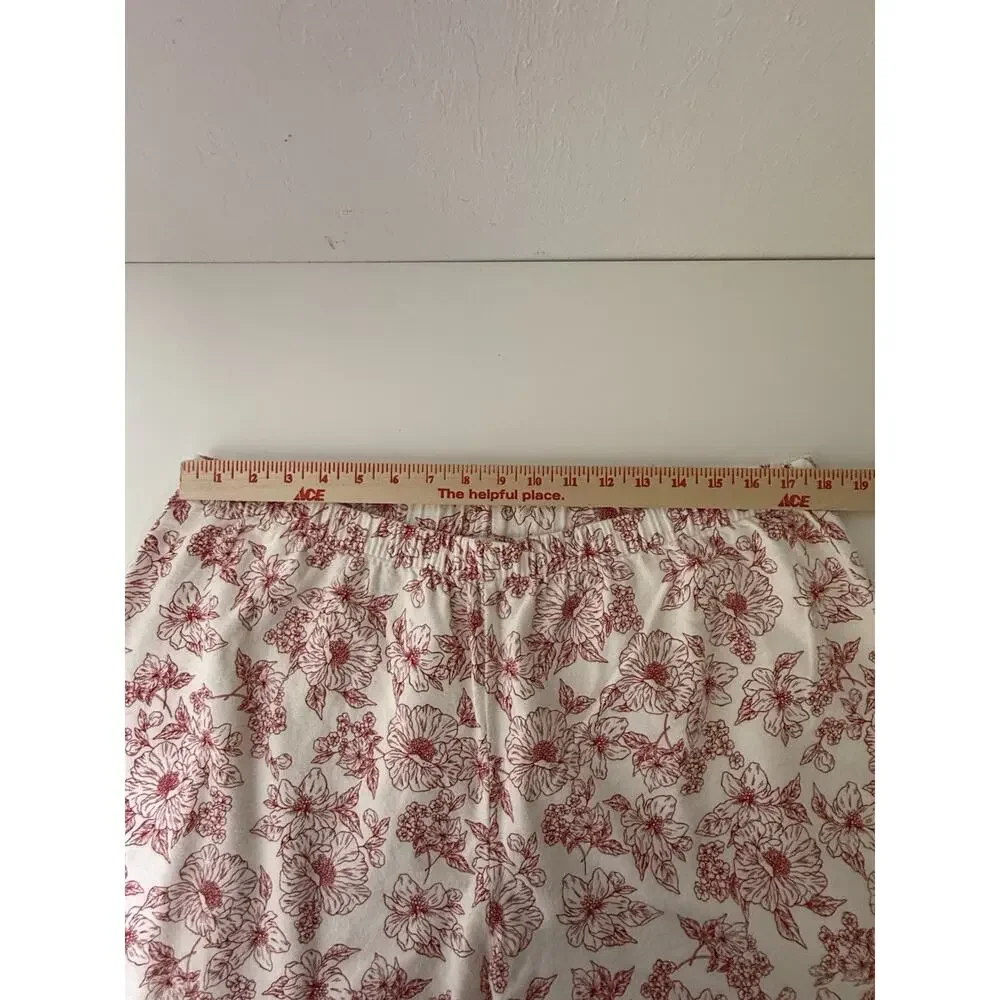 Charter Club Size XL 100% Cotton Flannel Floral Pajama Set Red White PJs Womens
